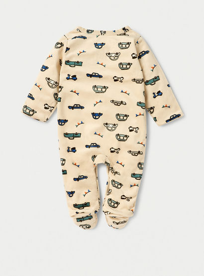 Juniors Vehicle Print Closed Feet Sleepsuit with Button Closure-baby-boys-clothing-nightwear-sleepsuits-image-2