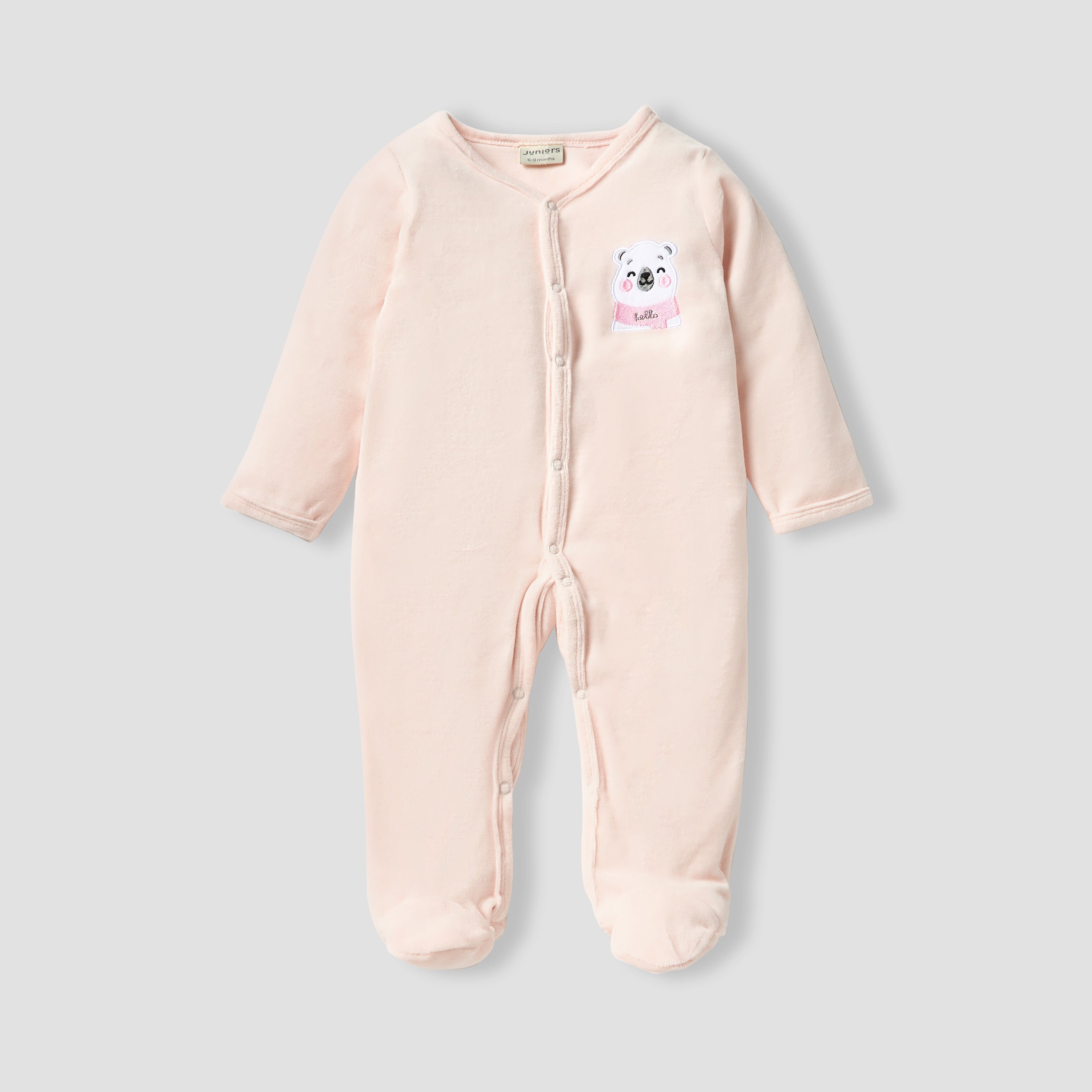 Juniors V-neck Sleepsuit with Long Sleeves and Snap Button Closure - Pink / 12-18 mths