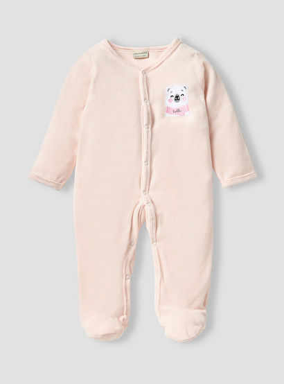 Juniors V-neck Sleepsuit with Long Sleeves and Snap Button Closure-baby-girls-clothing-nightwear-sleepsuits-image-1