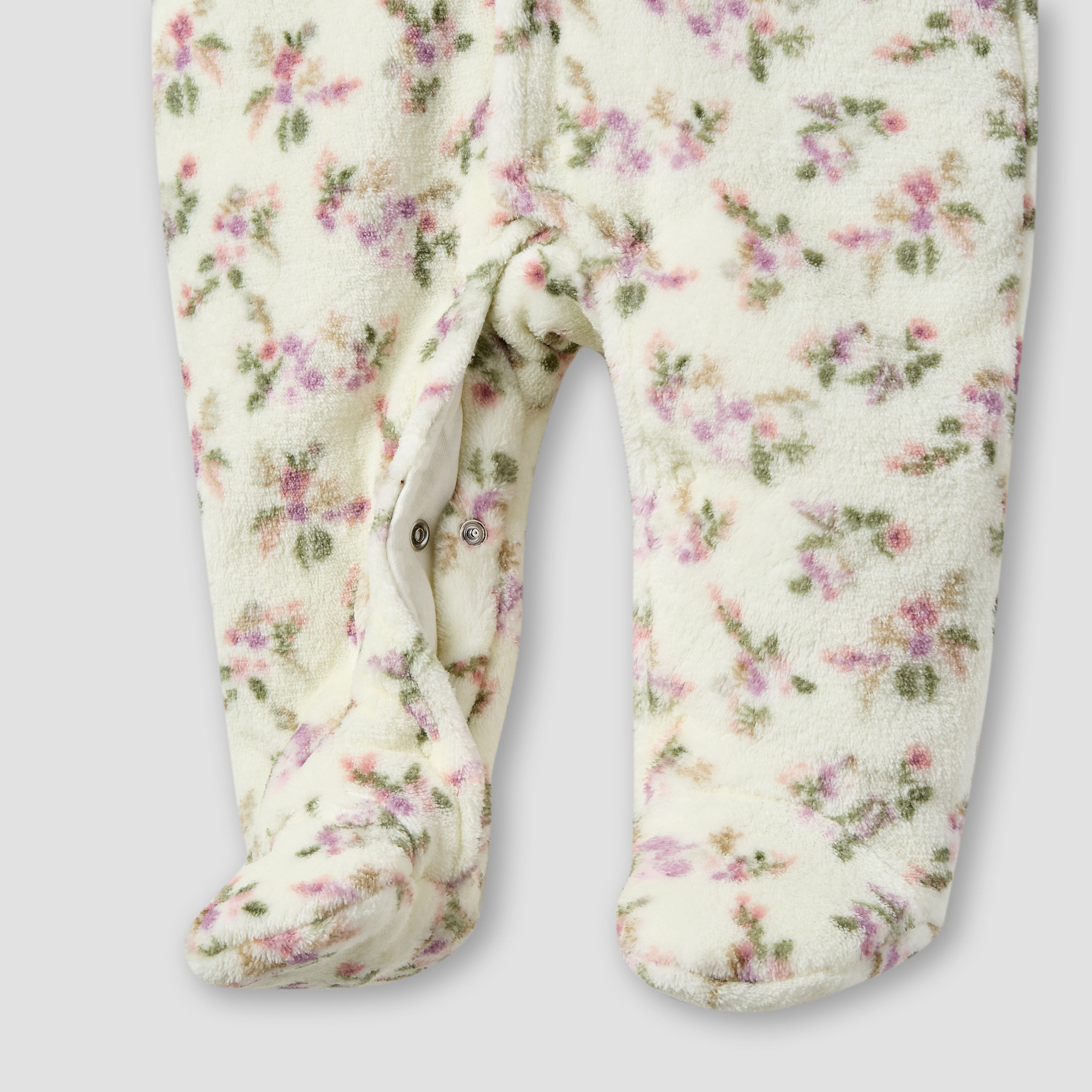 Juniors Floral Print Hooded Fleece Sleepsuit with Long Sleeves