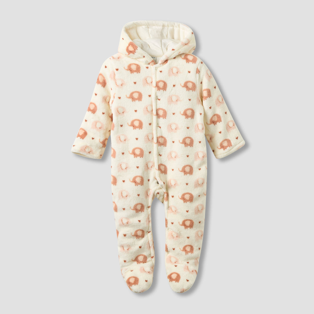 Juniors Fleece Hooded Long Sleeve Sleepsuit with Elephant Print
