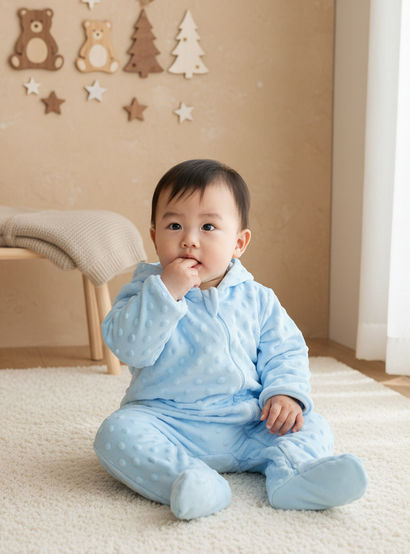 Juniors Hooded Sleepsuit with Popcorn Texture - Polyester - Long Sleeves-baby-boys-clothing-nightwear-sleepsuits-image-6