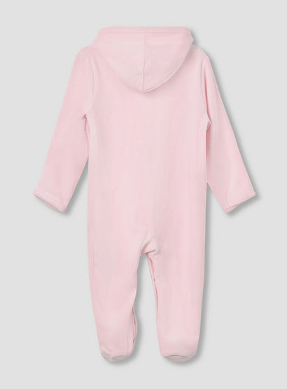 Juniors Hooded Footed Sleepsuit with Bunny Embroidery - Cotton Blend - Long Sleeves-baby-girls-clothing-nightwear-sleepsuits-image-2