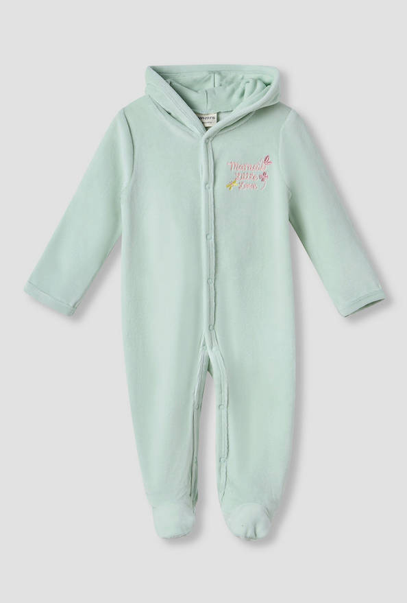 Juniors Embroidered Hooded Velour Sleepsuit with Long Sleeves