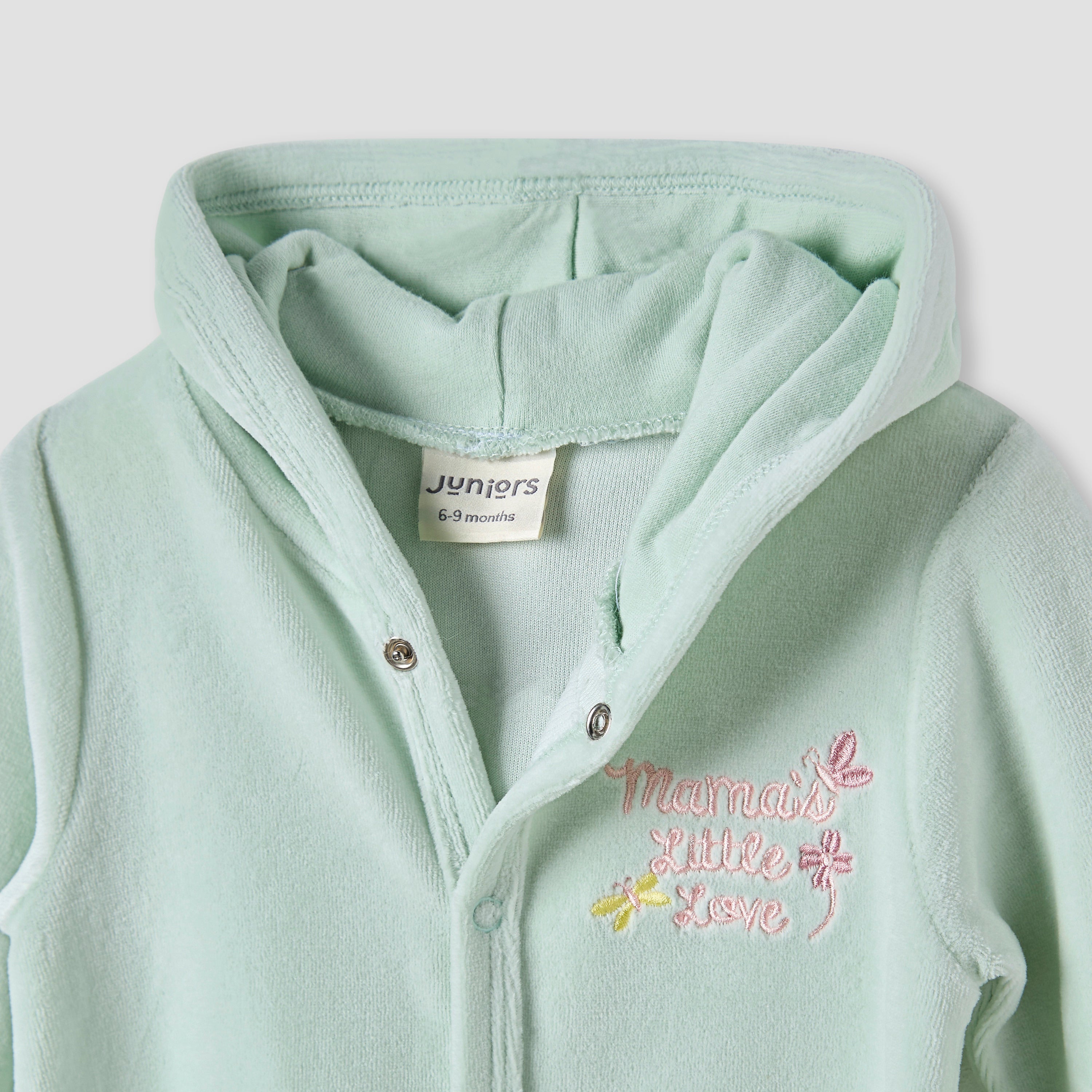 Juniors Embroidered Hooded Velour Sleepsuit with Long Sleeves