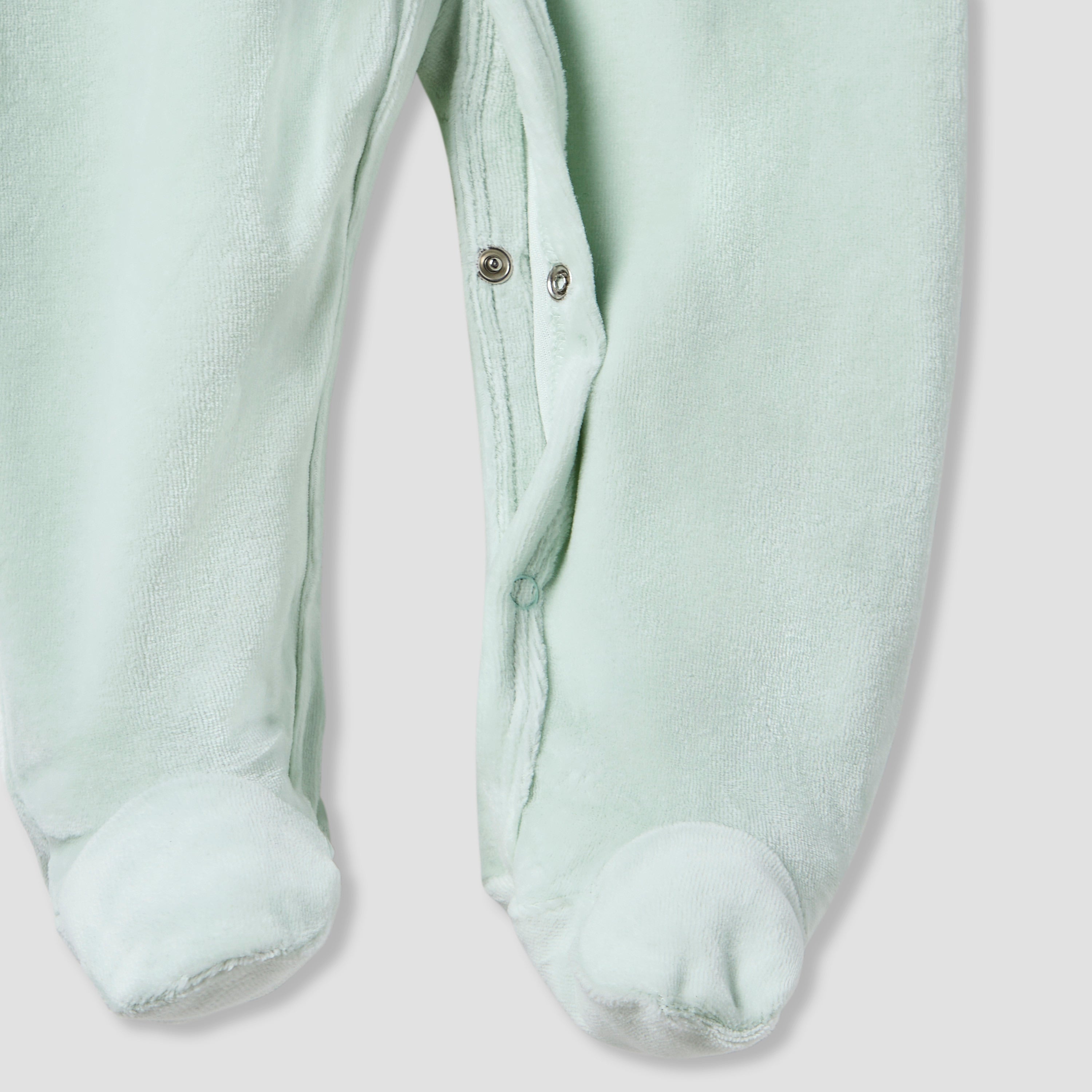 Juniors Embroidered Hooded Velour Sleepsuit with Long Sleeves