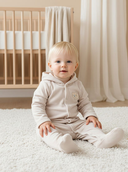Juniors Hooded Sleepsuit with Closed Feet - Cotton Blend - Long Sleeves-baby-boys-clothing-nightwear-sleepsuits-image-6