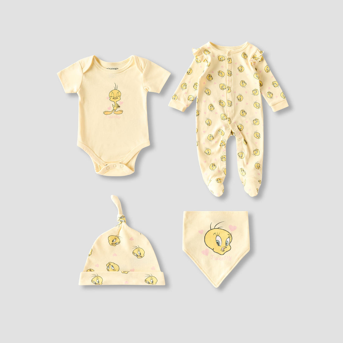 Set of 4 Disney Clothing Gift Set with Tweety Print - Yellow / 0-3 mths