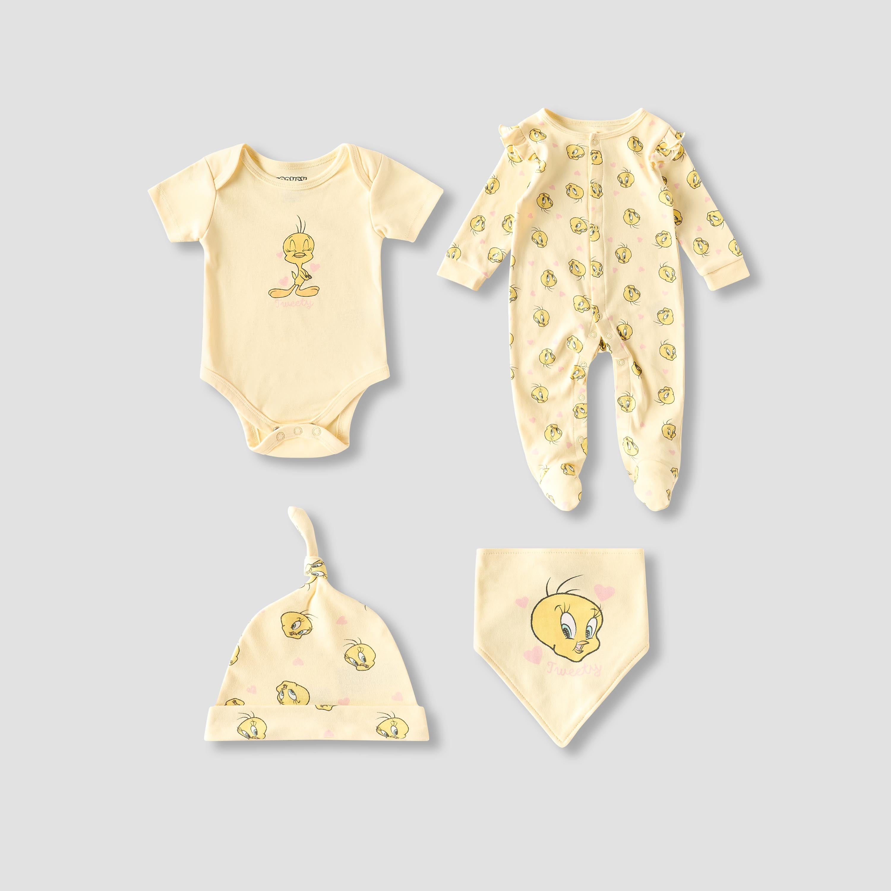 Set of 4 Disney Clothing Gift Set with Tweety Print - Yellow / 0-3 mths