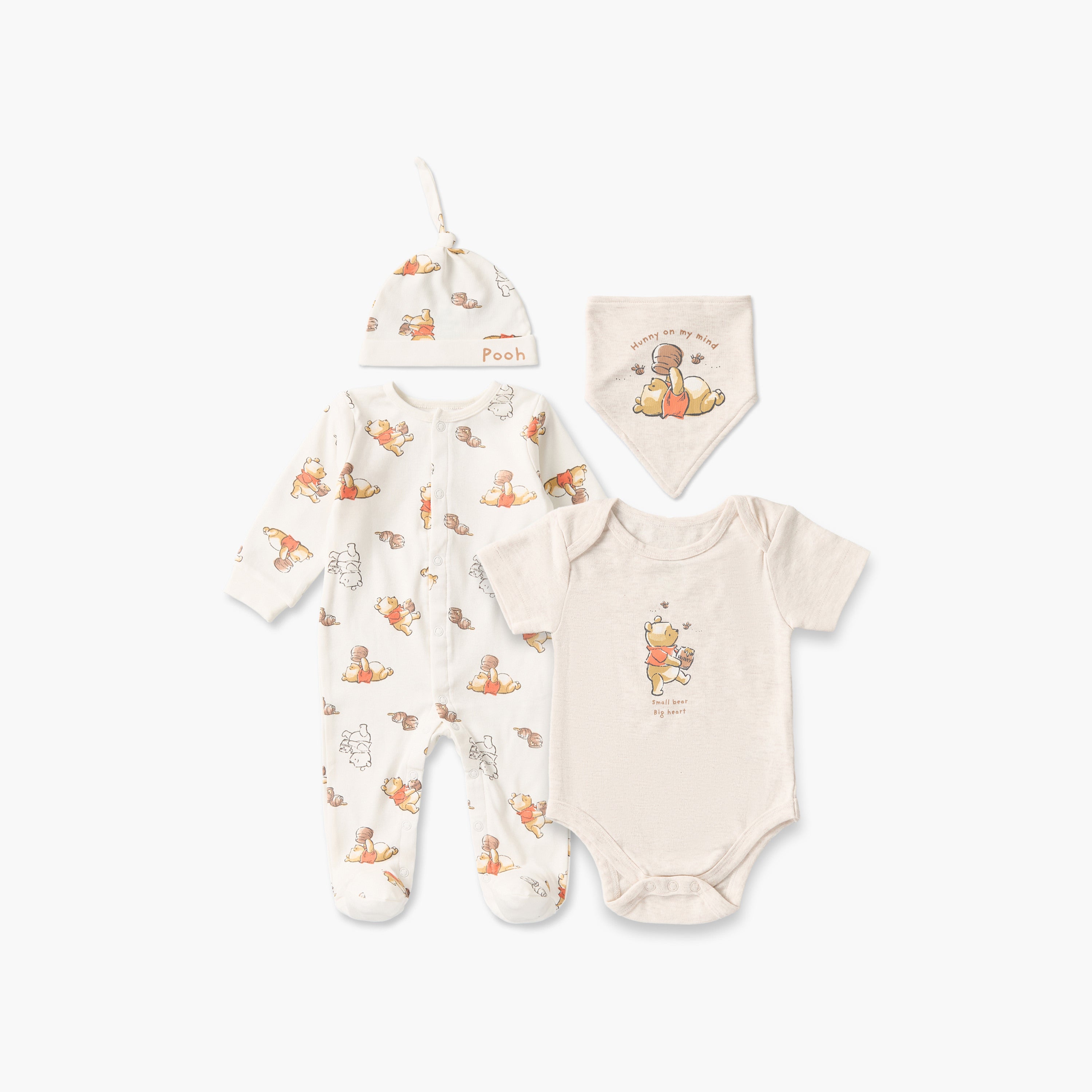 Set of 4 Disney Clothing Gift Set with Winnie The Pooh Print - Beige / 0-3 mths