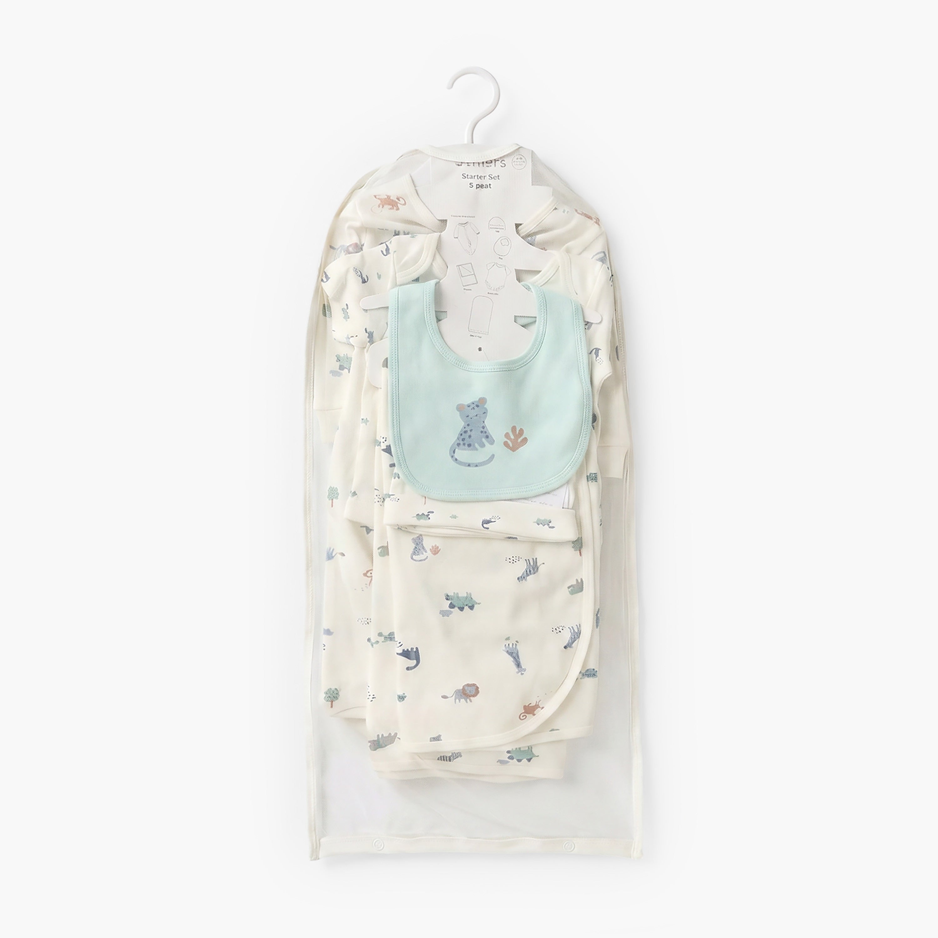 Set of 6 Juniors Clothing Gift Set with Dinosaur Print - Cream / 0-3 mths