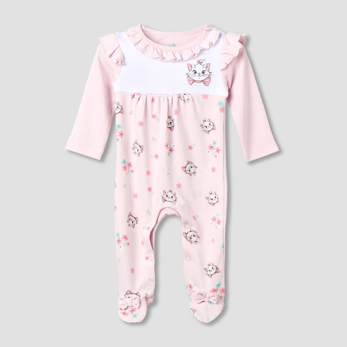 Disney Cotton Round Neck Long Sleeves Sleepsuit with Marie Print