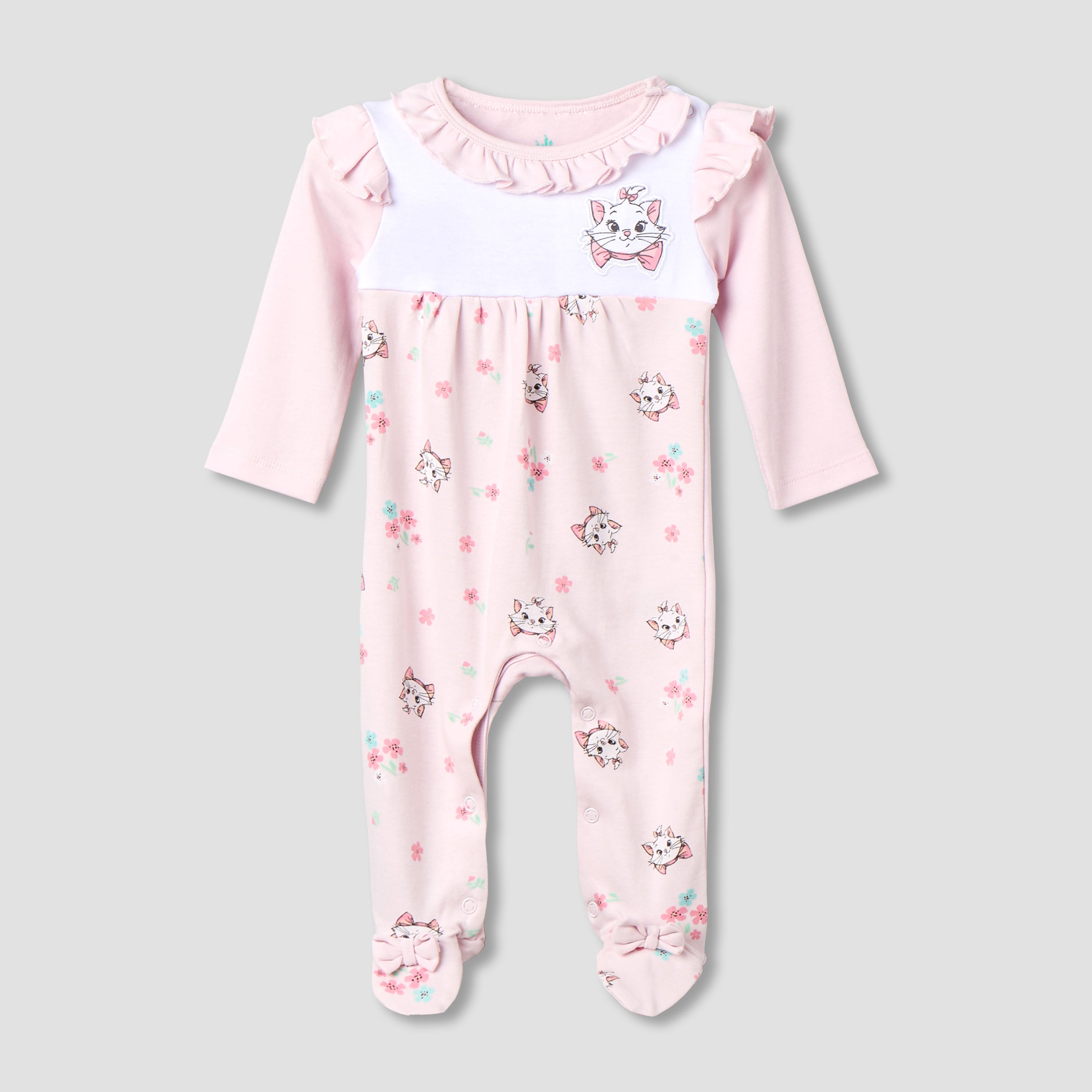 Disney Cotton Round Neck Long Sleeves Sleepsuit with Marie Print - Pink / 9-12 mths