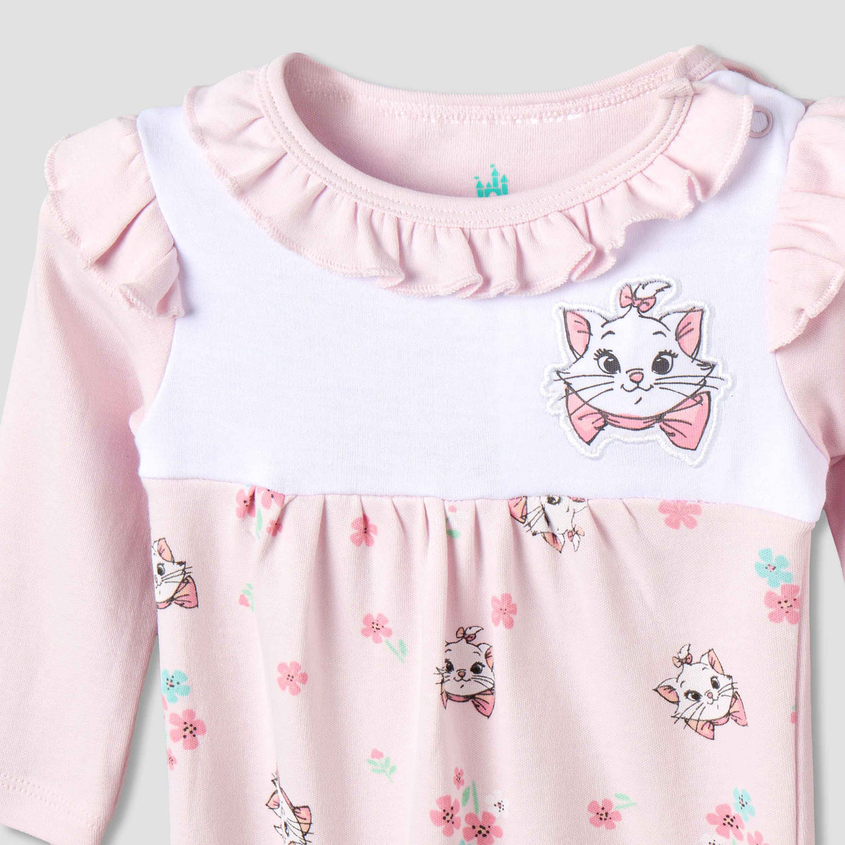 Disney Cotton Round Neck Long Sleeves Sleepsuit with Marie Print