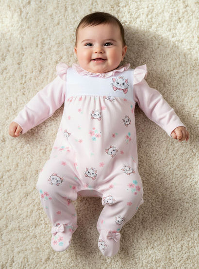 Disney Cotton Round Neck Long Sleeves Sleepsuit with Marie Print-baby-girls-clothing-nightwear-sleepsuits-image-1