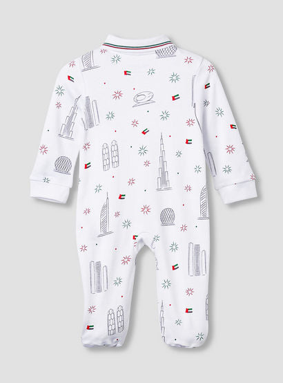 Juniors Cotton Collar Neck Long Sleeves Sleepsuit with UAE National Day Print-baby-boys-clothing-nightwear-sleepsuits-image-2