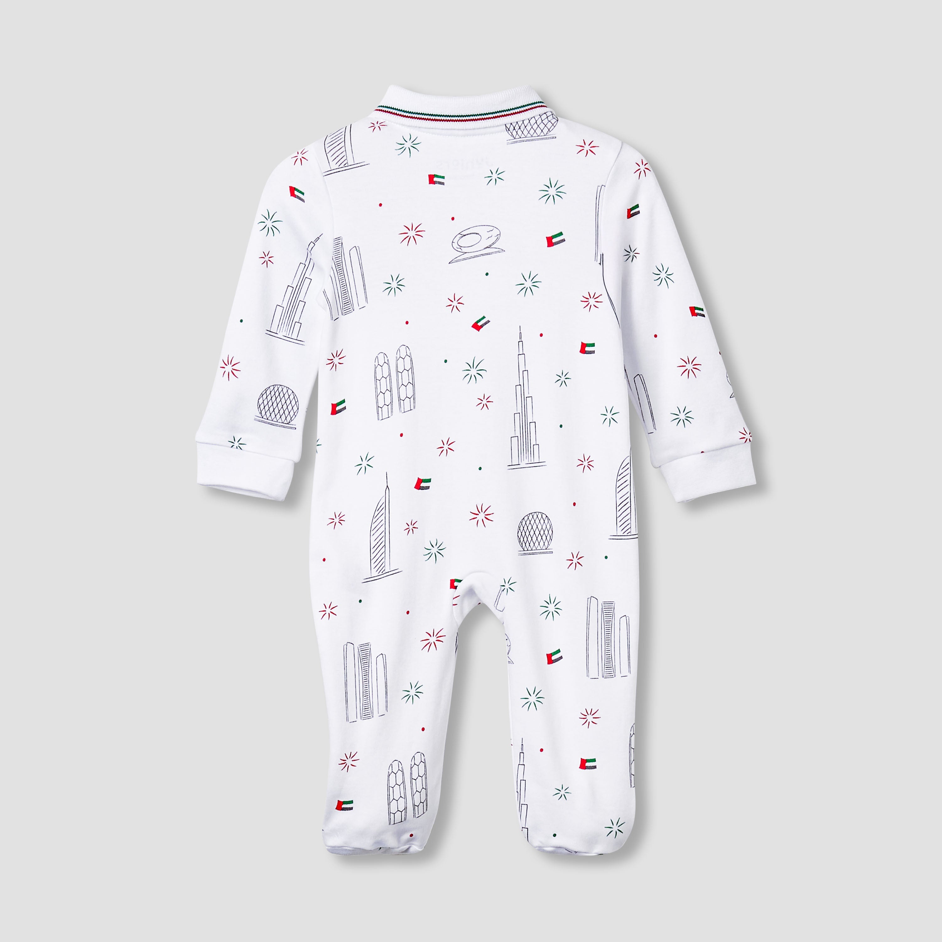 Juniors Cotton Collar Neck Long Sleeves Sleepsuit with UAE National Day Print