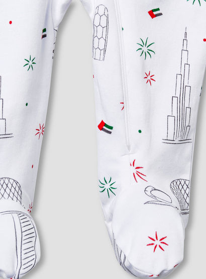 Juniors Cotton Collar Neck Long Sleeves Sleepsuit with UAE National Day Print-baby-boys-clothing-nightwear-sleepsuits-image-4