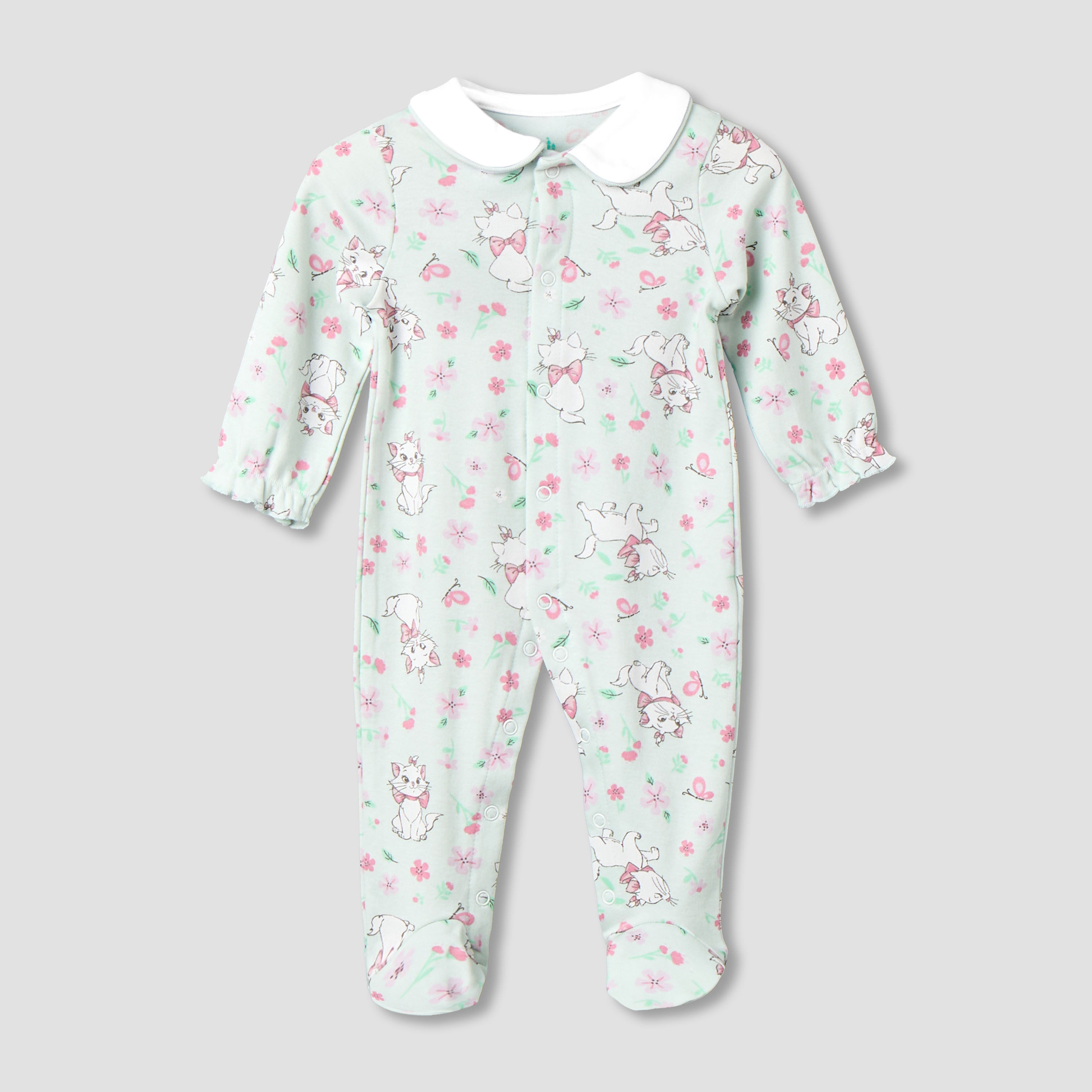 Disney Cotton Collared Long Sleeves Sleepsuit with Marie Print - Green / 9-12 mths