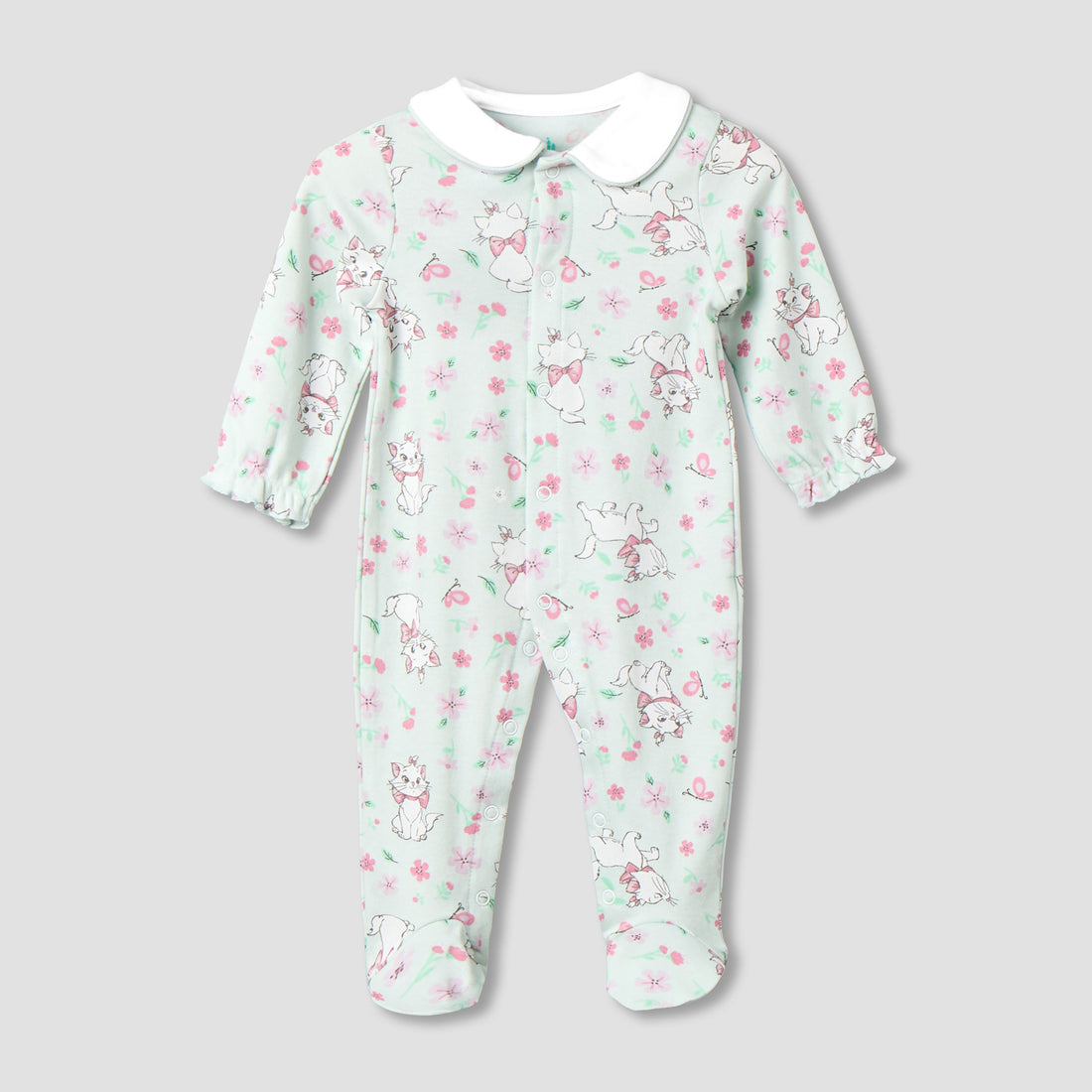 Disney Cotton Collared Long Sleeves Sleepsuit with Marie Print