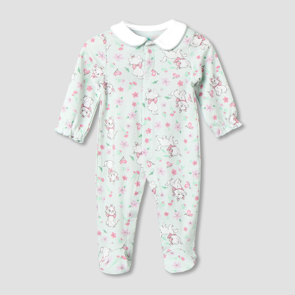 Disney Cotton Collared Long Sleeves Sleepsuit with Marie Print