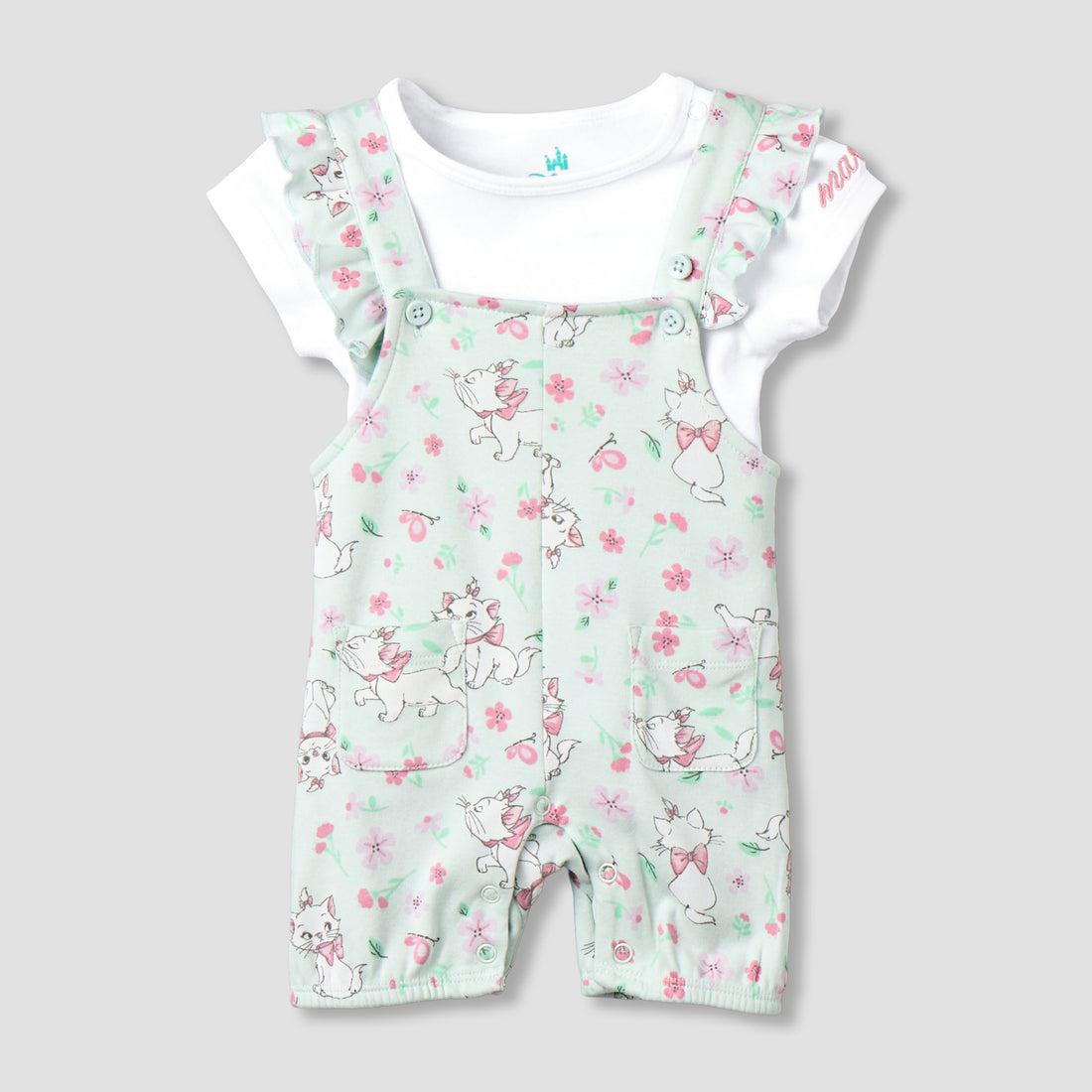 Disney Short Sleeves T-shirt and Dungaree with Marie Print - Green / 12-18 mths