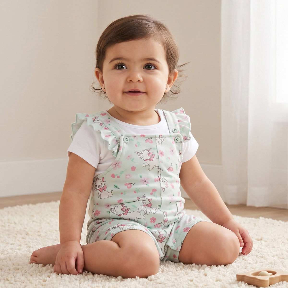 Disney Short Sleeves T-shirt and Dungaree with Marie Print