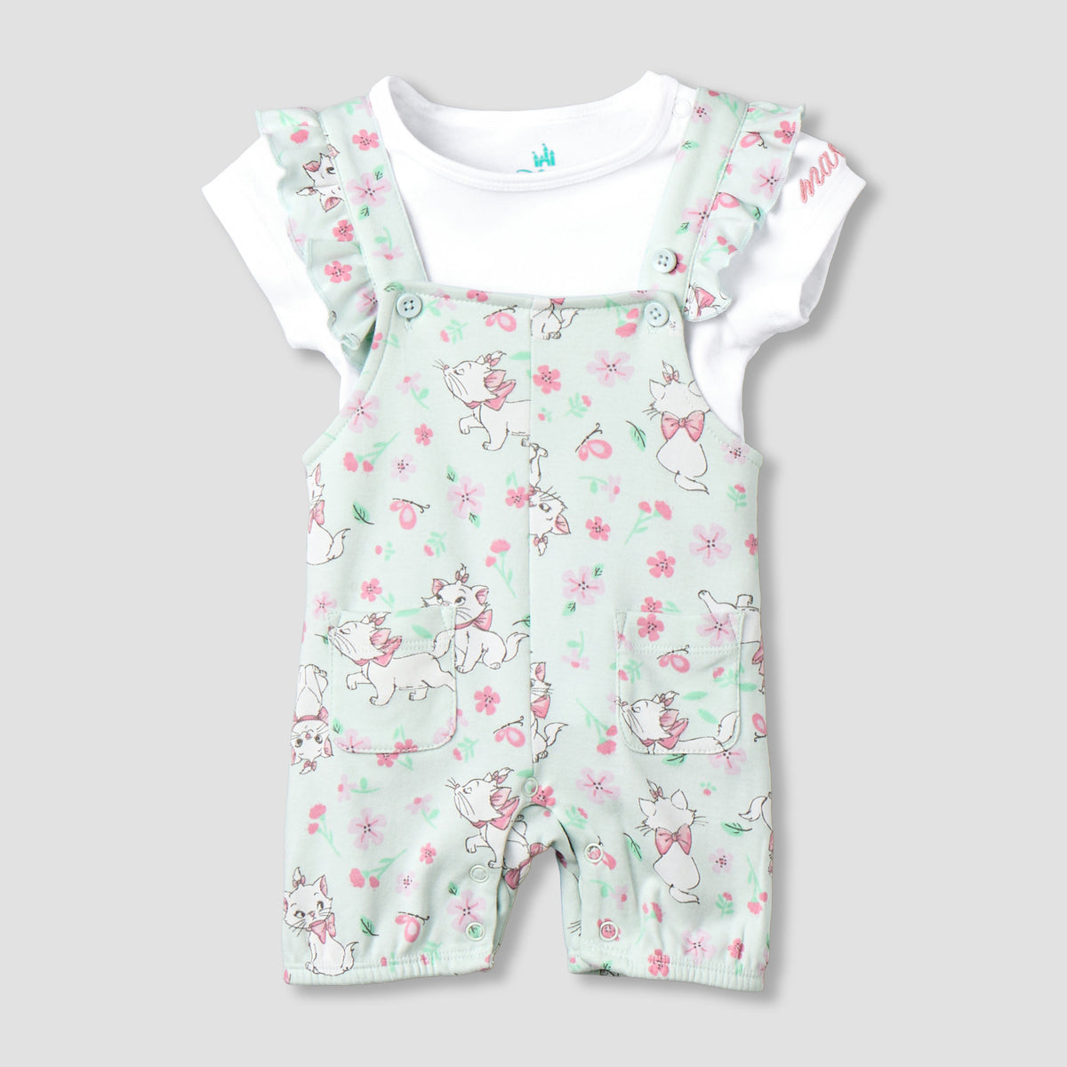 Disney Short Sleeves T-shirt and Dungaree with Marie Print