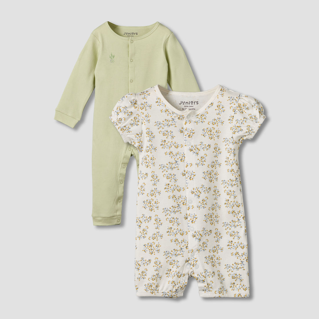 Set of 2 Juniors Cotton Round Neck Sleepsuit with Print - Multicolour / 12-18 mths