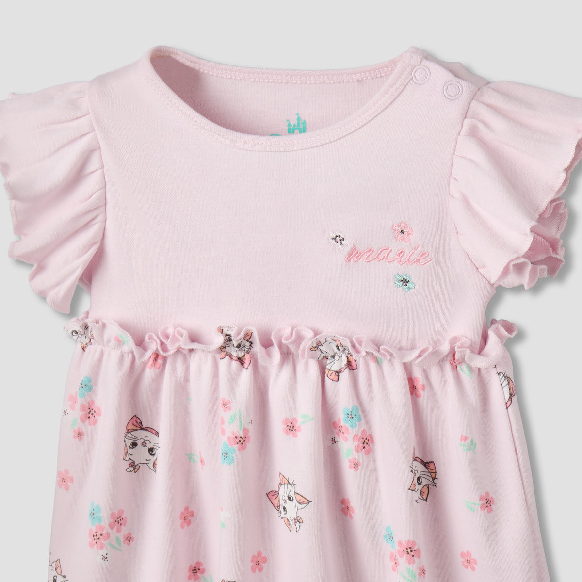 Disney Round Neck Cap Sleeves Dress with Marie Print