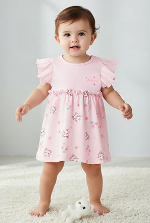 Disney Round Neck Cap Sleeves Dress with Marie Print