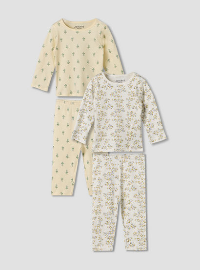 Pack of 2 Juniors Cotton Round Neck Long Sleeves Pyjama Set with Botanical Print-baby-girls-clothing-nightwear-pyjamasets-image-1