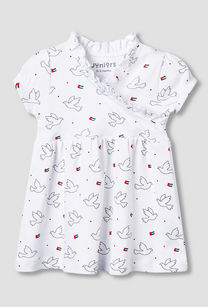 Juniors V-neck Short Sleeves Knee Length Dress with UAE National Day Print-undefined-image-1