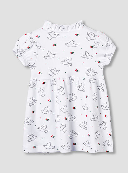 Juniors V-neck Short Sleeves Knee Length Dress with UAE National Day Print-baby-girls-clothing-dressesandjumpsuits-image-2
