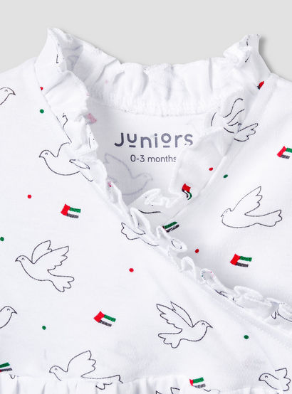 Juniors V-neck Short Sleeves Knee Length Dress with UAE National Day Print-baby-girls-clothing-dressesandjumpsuits-image-3