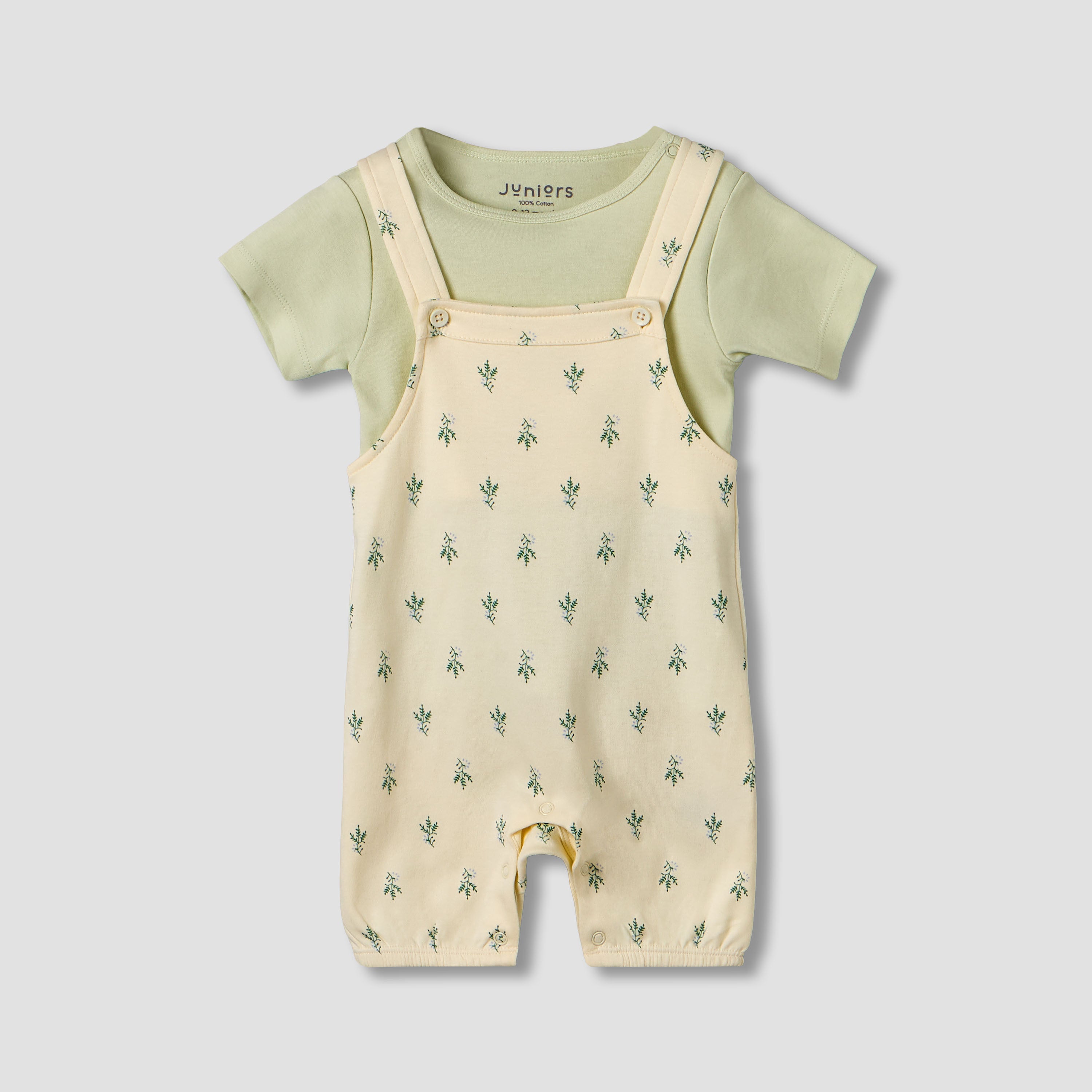 Juniors Short Sleeves T-shirt and Dungaree Set with Floral Print - Multicolour / 12-18 mths