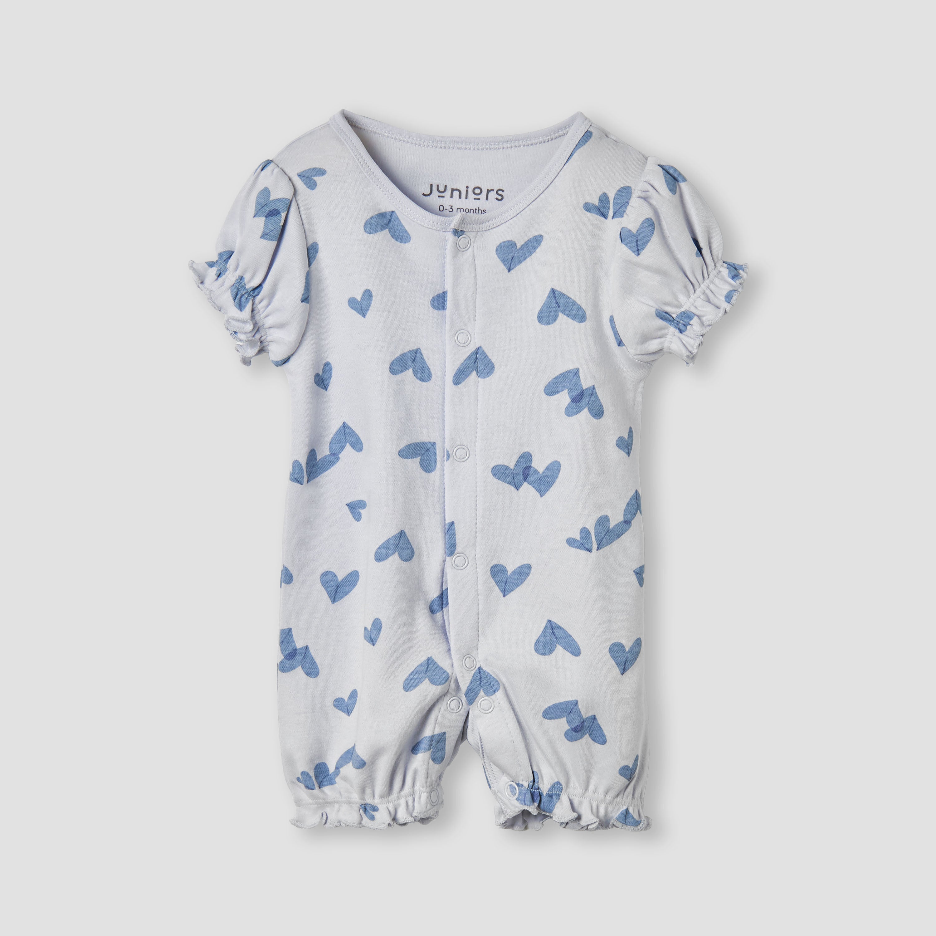 Juniors Heart Print Romper with Puff Sleeves - Blue / 12-18 mths
