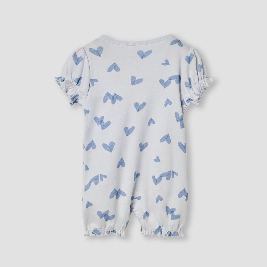 Juniors Heart Print Romper with Puff Sleeves