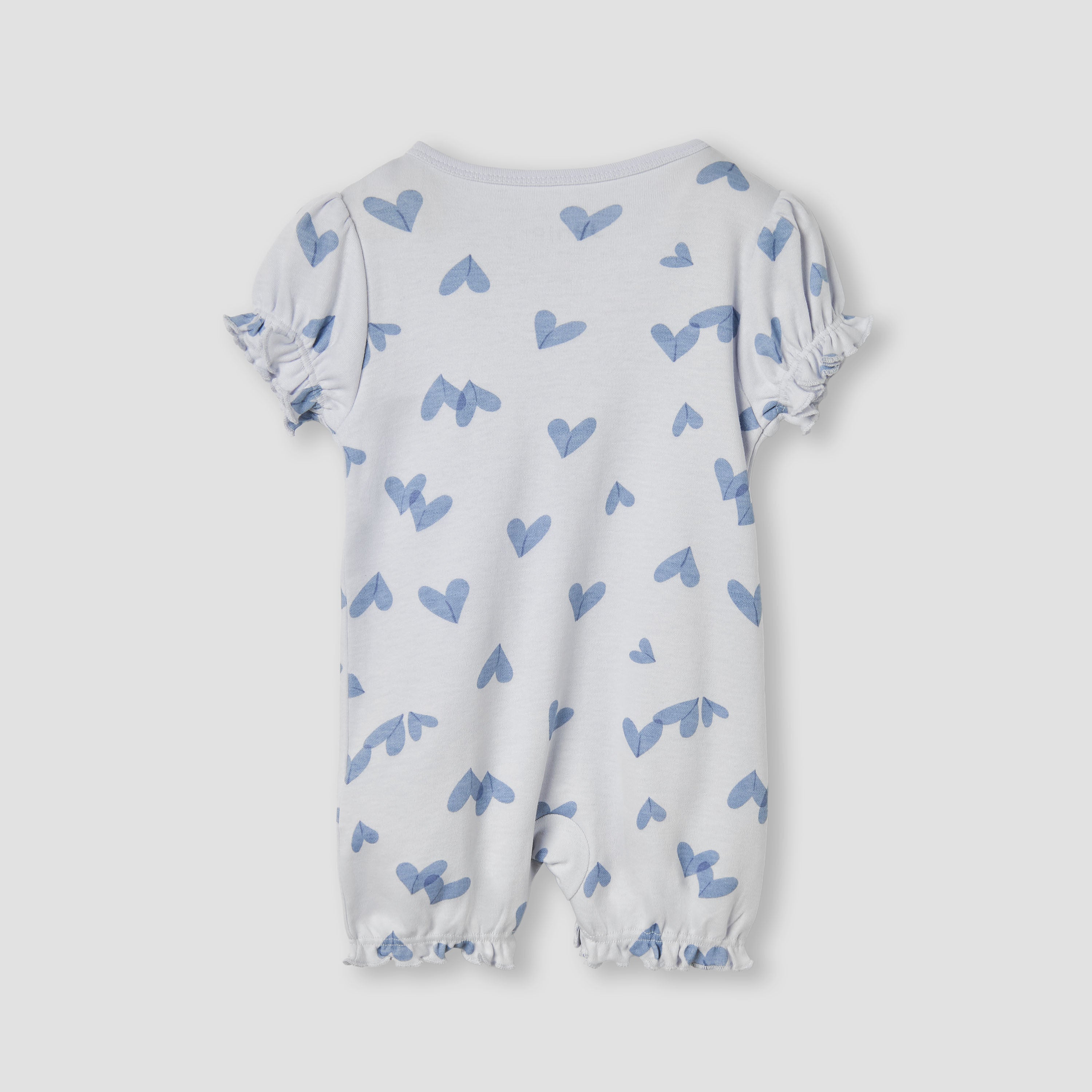Juniors Heart Print Romper with Puff Sleeves
