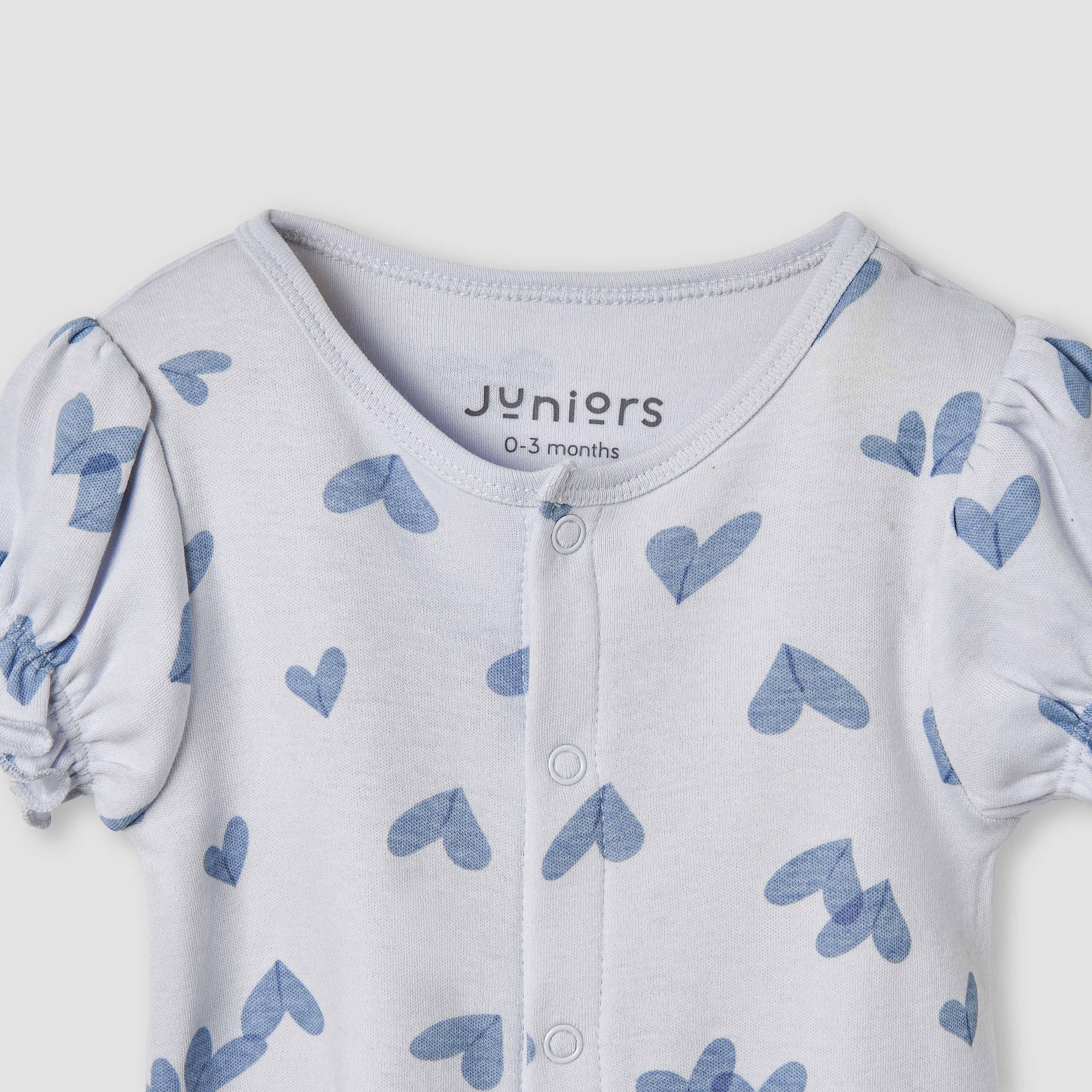 Juniors Heart Print Romper with Puff Sleeves
