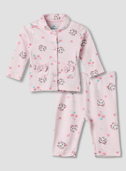 Disney Cotton Collared Neck Long Sleeve Pyjama Set with Marie Print-baby-girls-clothing-nightwear-pyjamasets-image-2