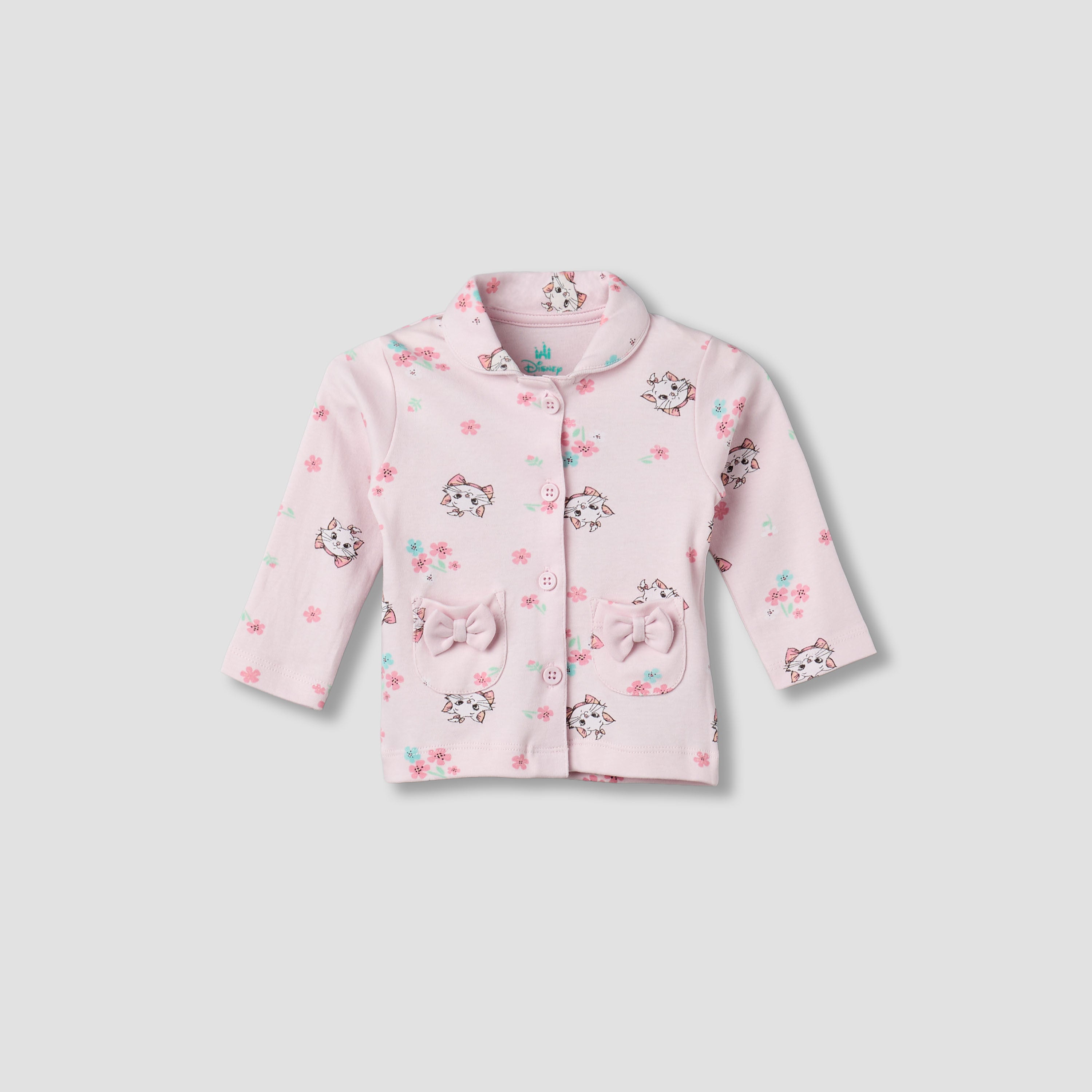 Disney Cotton Collared Neck Long Sleeve Pyjama Set with Marie Print
