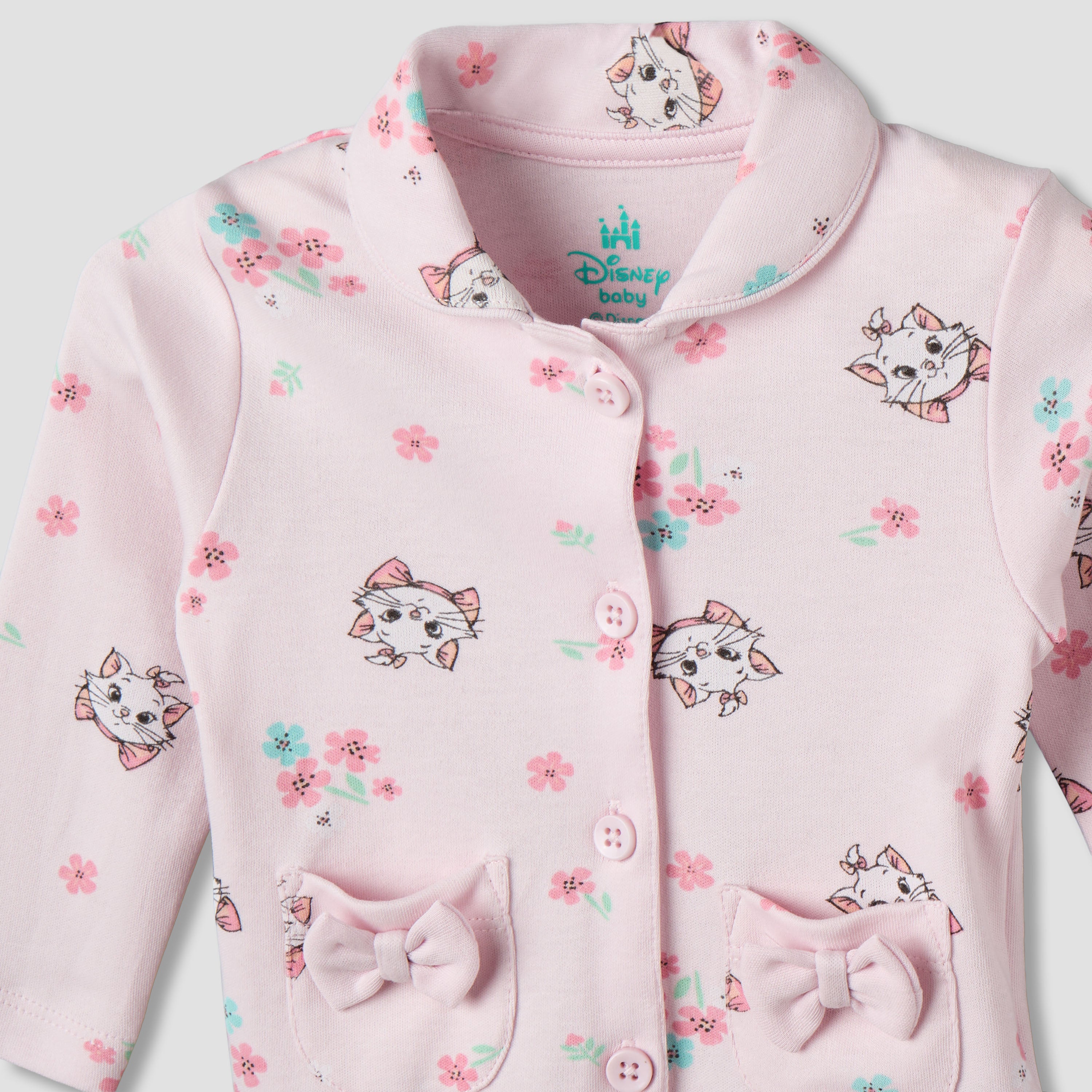 Disney Cotton Collared Neck Long Sleeve Pyjama Set with Marie Print