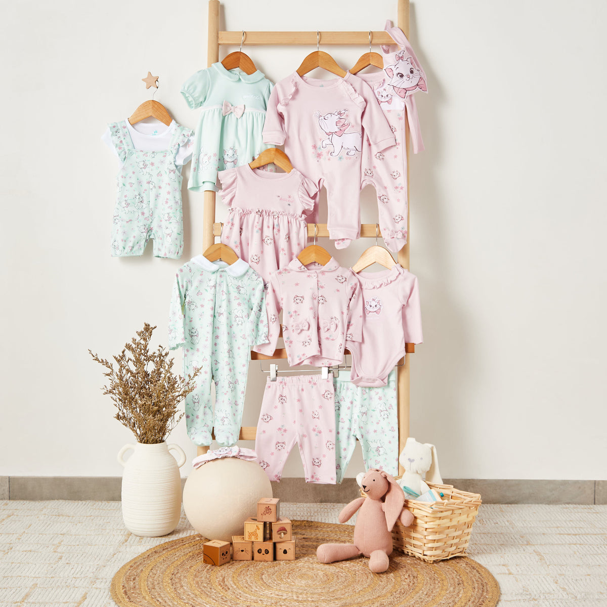 Disney Cotton Collared Neck Long Sleeve Pyjama Set with Marie Print