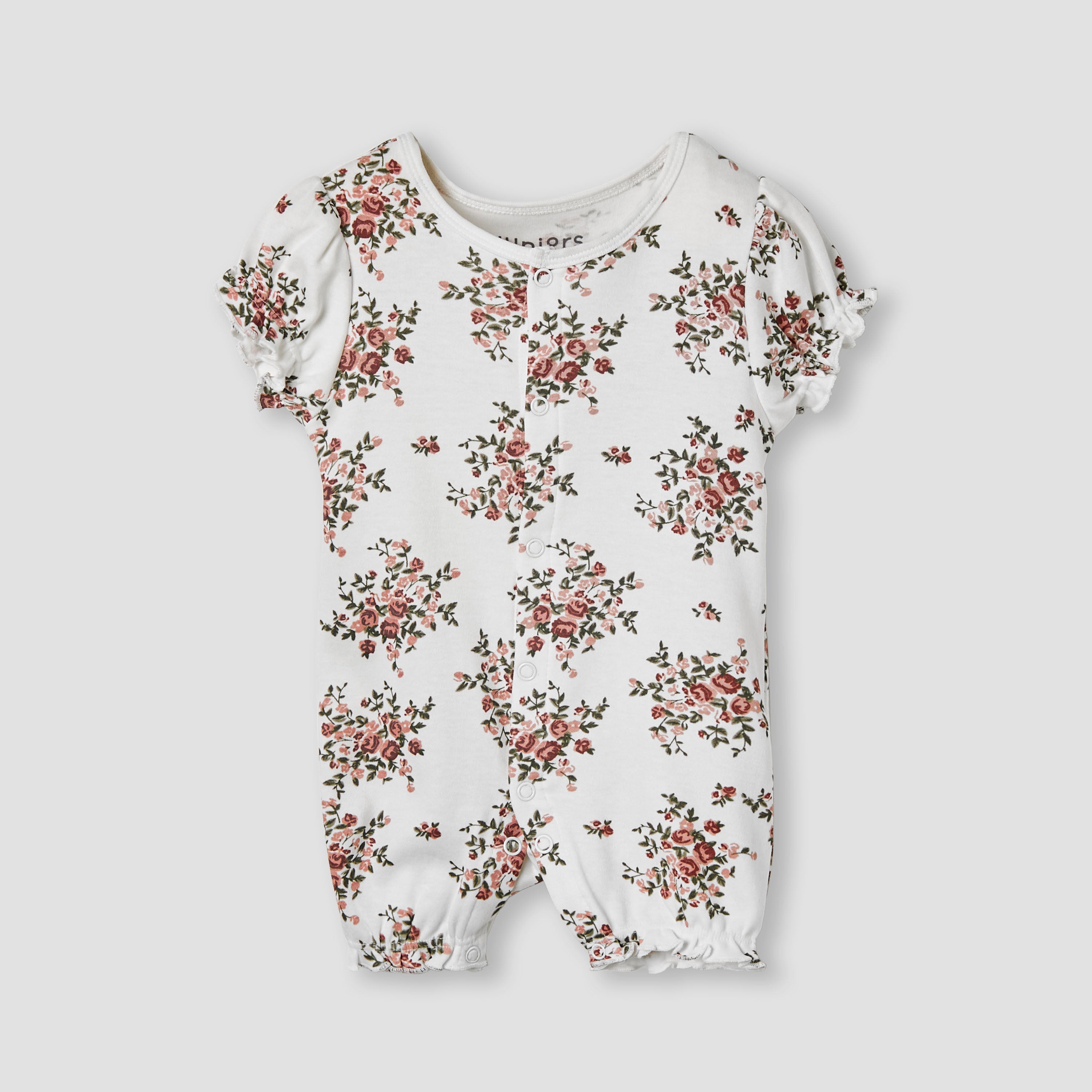 Juniors Floral Print Romper with Puff Sleeves - White / 12-18 mths