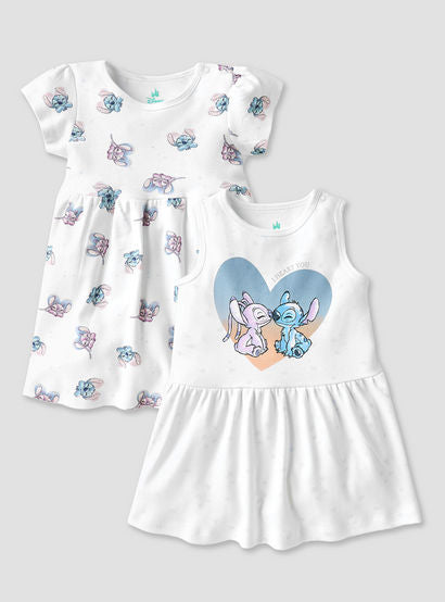 Disney Stitch and Angel Print Dress with Round Neck - Set of 2-baby-girls-clothing-dressesandjumpsuits-image-1