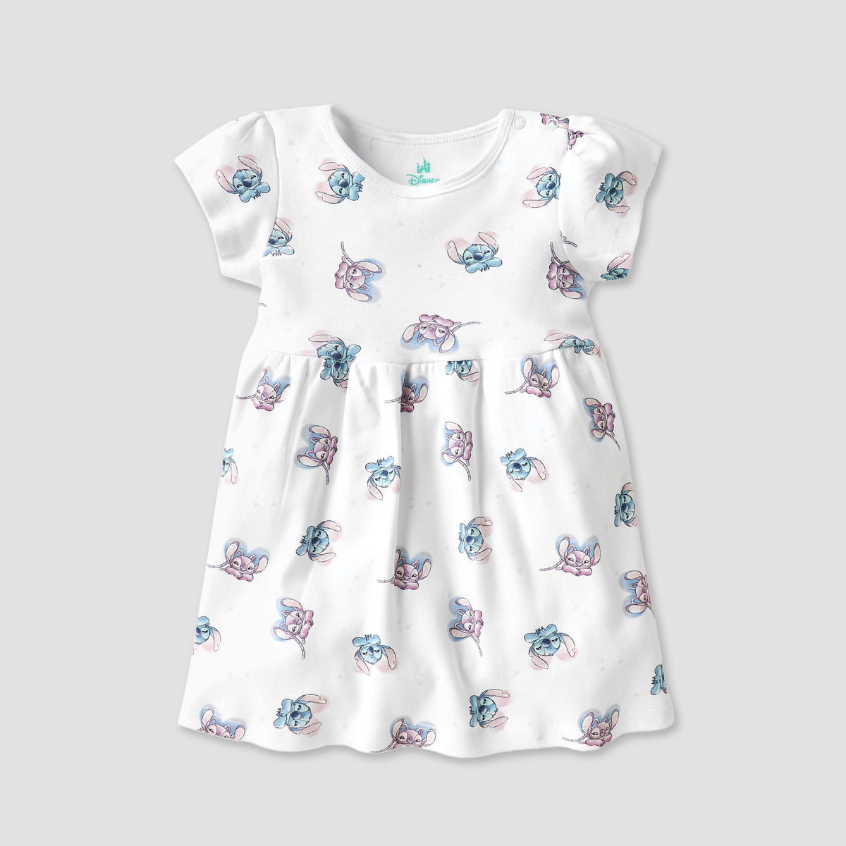 Disney Stitch and Angel Print Dress with Round Neck - Set of 2