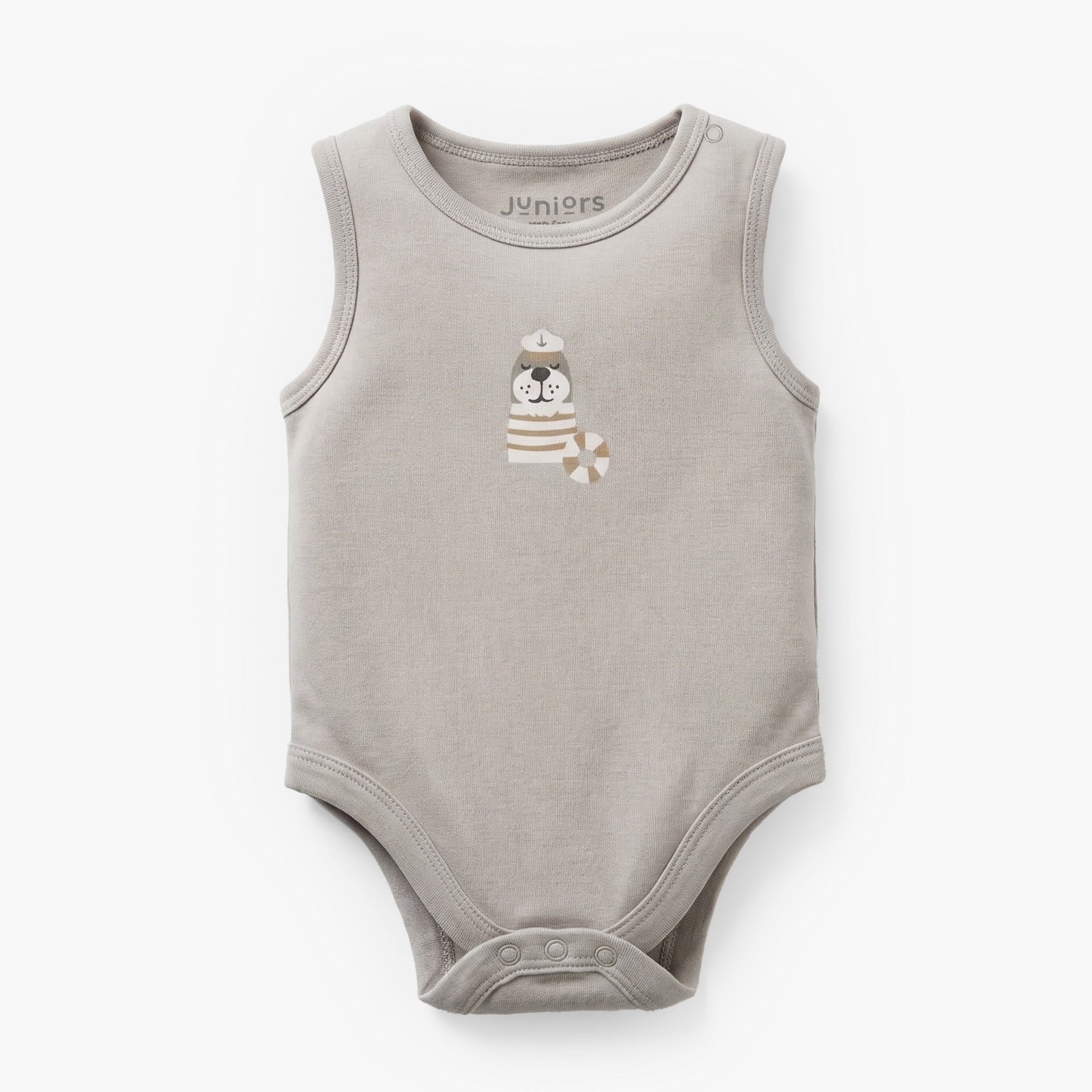 Pack of 3 Juniors Round Neck Sleeveless Bodysuit with Nautical Print