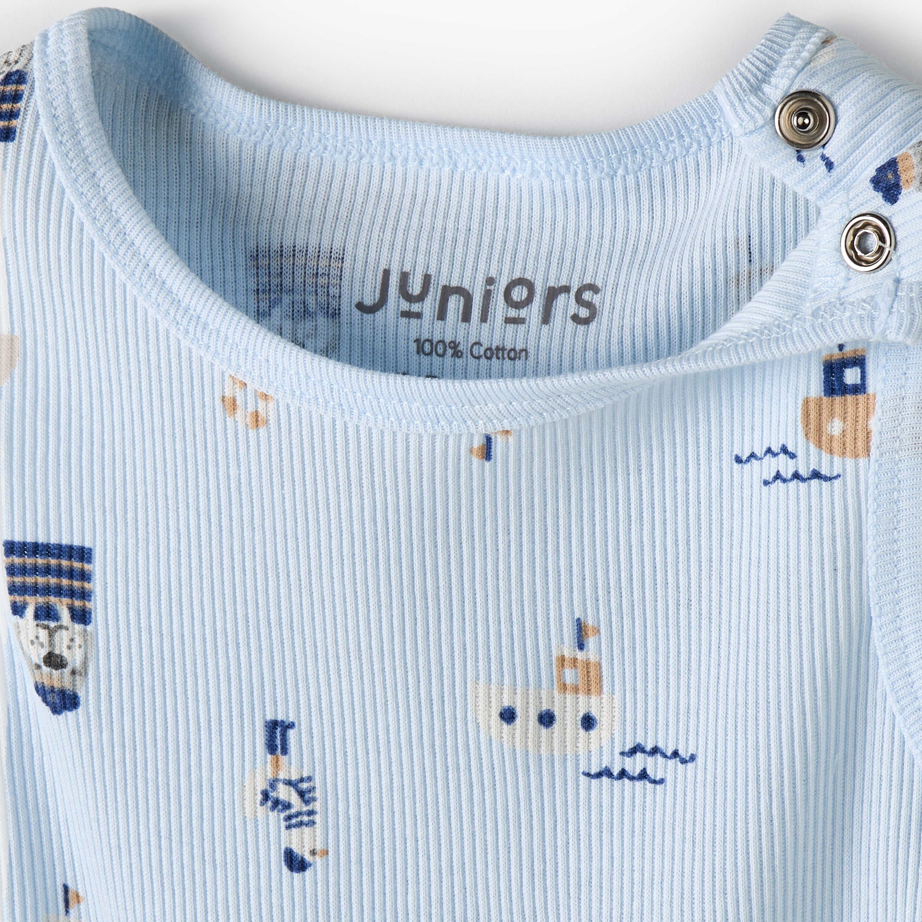 Pack of 3 Juniors Round Neck Sleeveless Bodysuit with Nautical Print