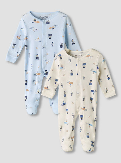Pack of 2 Juniors Round Neck Long Sleeves Sleepsuit with Nautical Print-baby-boys-clothing-nightwear-sleepsuits-image-1
